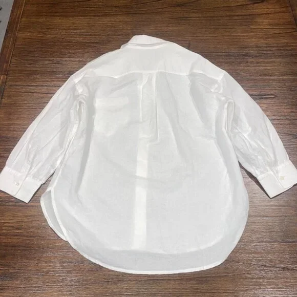 NWT Madewell Women's Sz S White Shirred Button-Up Shirt in Linen-Cotton NV186 - Picture 5 of 10